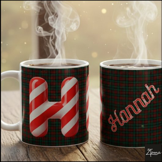 Glossy Candy Cane Striped Christmas Letter H Kaffeetasse