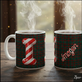 Glossy Candy Cane Striped Christmas Letter I Kaffeetasse