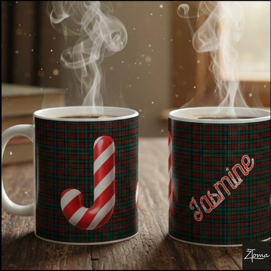 Glossy Candy Cane Striped Christmas Letter J Kaffeetasse