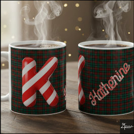 Glossy Candy Cane Striped Christmas Letter K Kaffeetasse