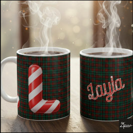 Glossy Candy Cane Striped Christmas Letter L Kaffeetasse