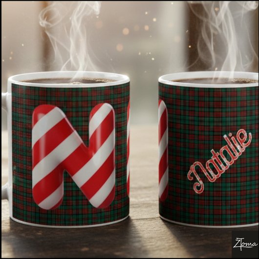 Glossy Candy Cane Striped Christmas Letter N Kaffeetasse
