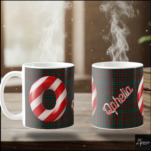 Glossy Candy Cane Striped Christmas Letter O Kaffeetasse