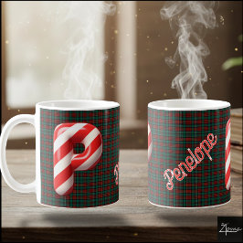 Glossy Candy Cane Striped Christmas Letter P Kaffeetasse