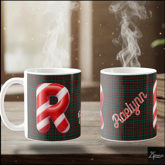 Glossy Candy Cane Striped Christmas Letter R Kaffeetasse