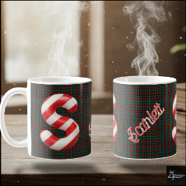 Glossy Candy Cane Striped Christmas Letter S Kaffeetasse