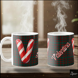 Glossy Candy Cane Striped Christmas Letter V Kaffeetasse