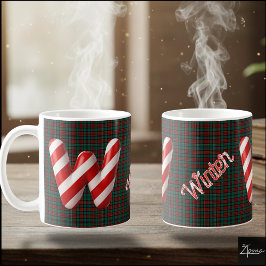 Glossy Candy Cane Striped Christmas Letter W Kaffeetasse
