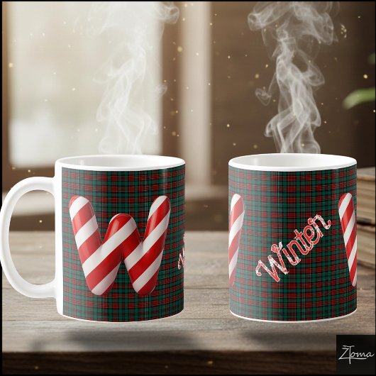 Glossy Candy Cane Striped Christmas Letter W Kaffeetasse
