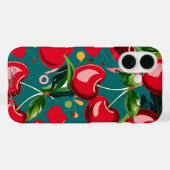 Glossy Cherry & Floral Pattern Case-Mate iPhone Hülle (Rückseite (Horizontal))