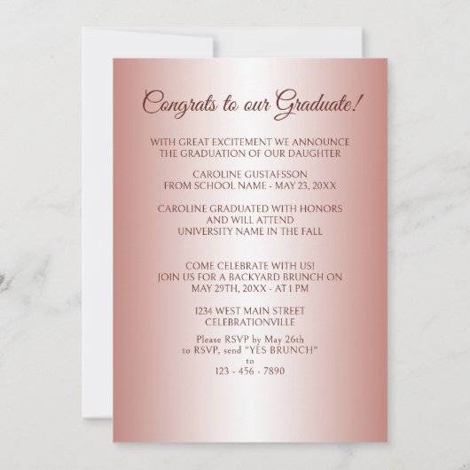 Glossy Coral Blush Pink Gold Glitzer Abschluss Ankündigung (Rückseite)