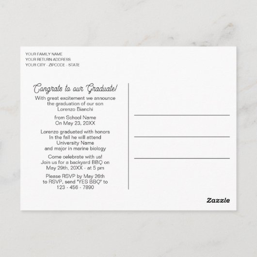 Glossy Dark Blue Green Abschluss Ankündigung Postkarte (Rückseite)