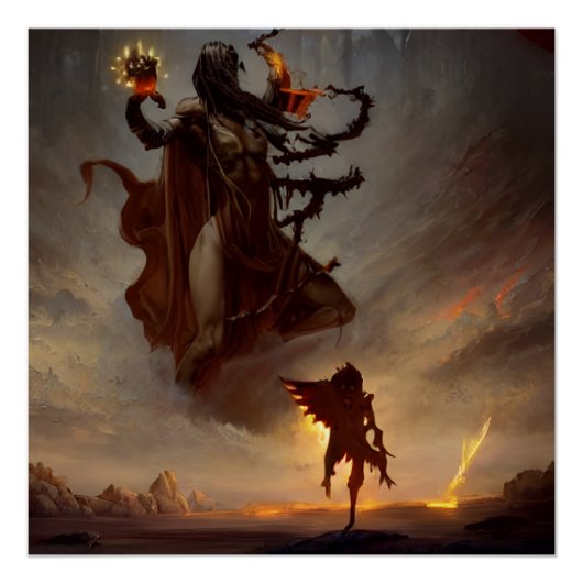 Glossy Fantasy Poster mit Warrior & Dark Beast (Vorderseite)