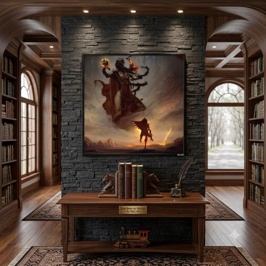 Glossy Fantasy Poster mit Warrior & Dark Beast
