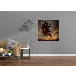 Glossy Fantasy Poster mit Warrior & Dark Beast