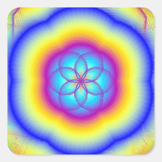 Glossy Fire Blume Rainbow Square Stickers (Vorderseite)