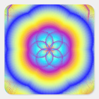 Glossy Fire Blume Rainbow Square Stickers