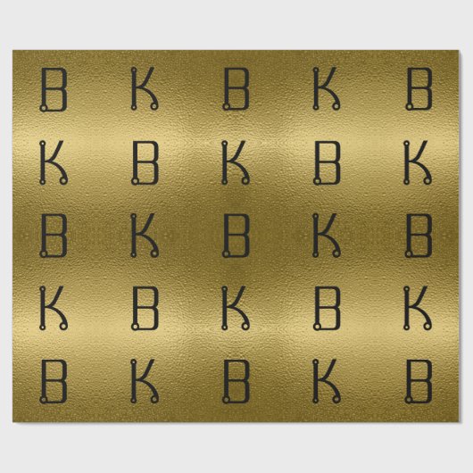 Glossy Gold Metal Texture Personalisierte Initiale Geschenkpapier (Flach)
