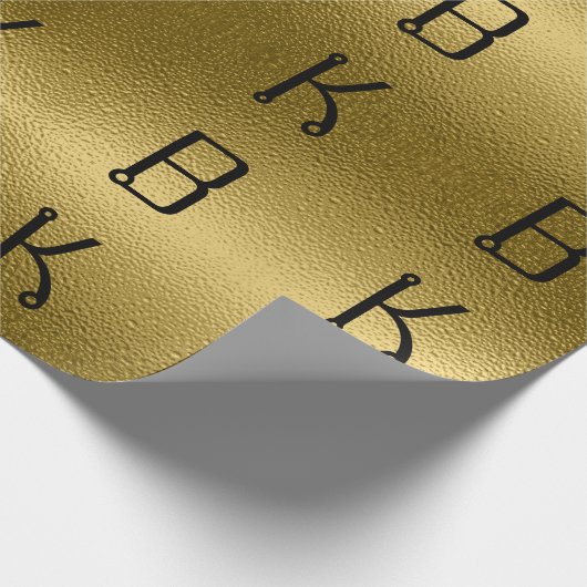 Glossy Gold Metal Texture Personalisierte Initiale Geschenkpapier (Ecke)
