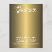 Glossy Gold Minimalistisch Abschluss Ankündigung Postkarte (Vorderseite)