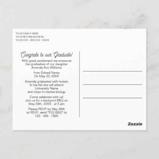 Glossy Gold Minimalistisch Abschluss Ankündigung Postkarte (Rückseite)