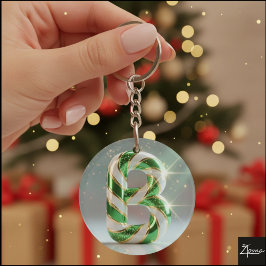 Glossy Green Gold Glitter Striped Letter B Schlüsselanhänger