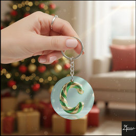 Glossy Green Gold Glitter Striped Letter C Schlüsselanhänger