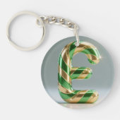 Glossy Green Gold Glitter Striped Letter E Schlüsselanhänger (Vorderseite)