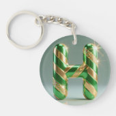 Glossy Green Gold Glitter Striped Letter H Schlüsselanhänger (Vorderseite)