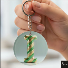 Glossy Green Gold Glitter Striped Letter I Schlüsselanhänger