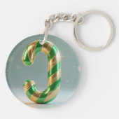 Glossy Green Gold Glitter Striped Letter J Schlüsselanhänger (Rückseite)