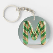 Glossy Green Gold Glitter Striped Letter M Schlüsselanhänger (Vorderseite)