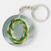 Glossy Green Gold Glitter Striped Letter O Schlüsselanhänger (Rückseite)