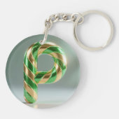 Glossy Green Gold Glitter Striped Letter P Schlüsselanhänger (Rückseite)