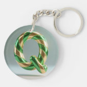 Glossy Green Gold Glitter Striped Letter Q Schlüsselanhänger (Rückseite)