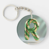 Glossy Green Gold Glitter Striped Letter R Schlüsselanhänger (Vorderseite)
