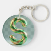 Glossy Green Gold Glitter Striped Letter S Schlüsselanhänger (Rückseite)