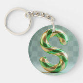 Glossy Green Gold Glitter Striped Letter S Schlüsselanhänger (Vorderseite)