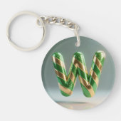 Glossy Green Gold Glitter Striped Letter W Schlüsselanhänger (Vorderseite)