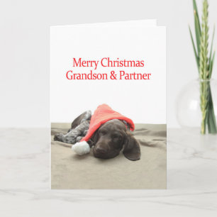 Glossy Grizzly Grandson & Partner Frohe Weihnachte Feiertagskarte
