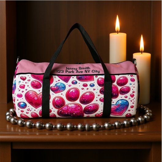 Glossy Heart Bubble Pattern Travel Monogram Duffle Bag