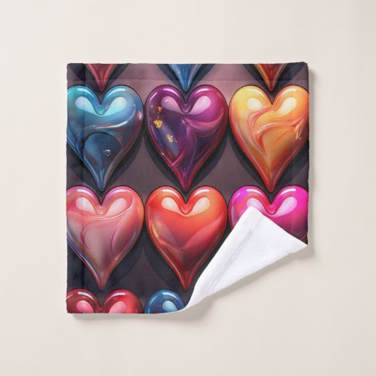 Glossy Hearts Badhandtuch Set (Waschlappen)