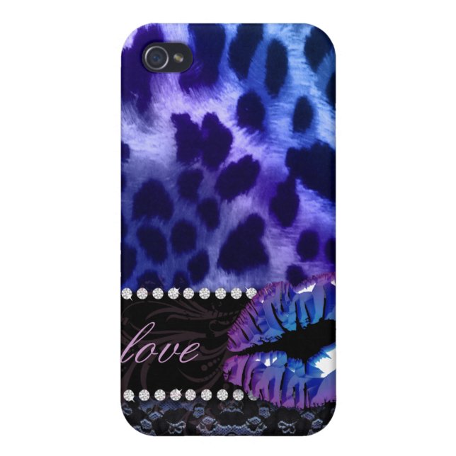 Glossy Lips 'n Lace Leopard iPhone 4 Abdeckung bla Hülle (Hinten)