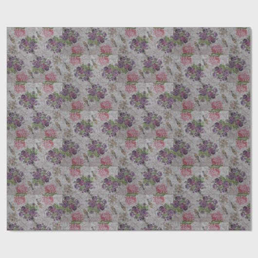 Glossy Moderne Vintage Rose Geschenkpapier (Flach)