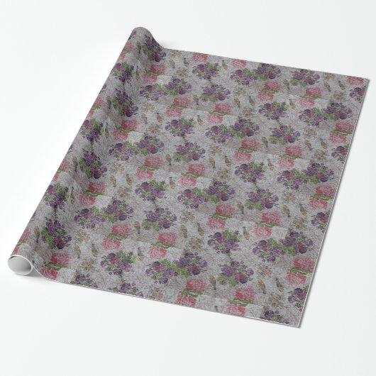 Glossy Moderne Vintage Rose Geschenkpapier (Ungerollt)