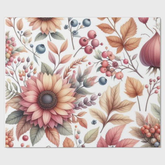 Glossy Moody Floral on White Geschenkpapier (Flach)