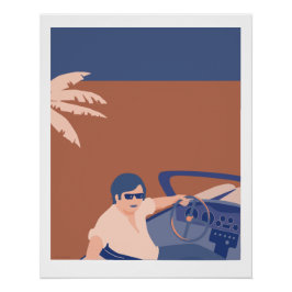 Glossy poster met afbeelding van man in sportwagen