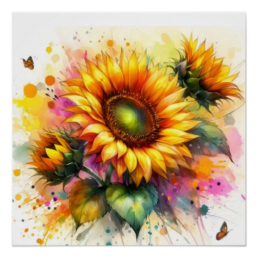 Glossy Poster - Schöne gelbe Sonnenblume, Kunst (Vorderseite)