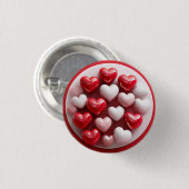 Glossy Red and White Hearts Button (Vorne & Hinten)