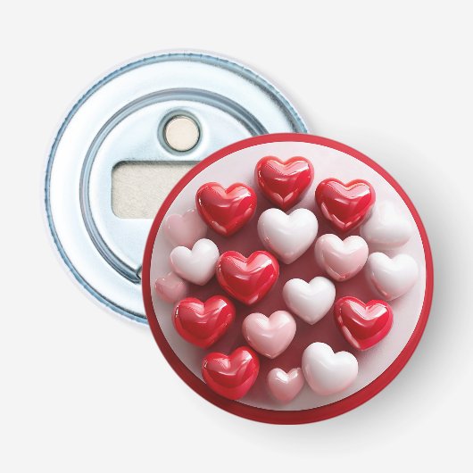 Glossy Red and White Hearts Flaschenöffner (Vorderseite)